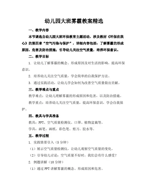 幼儿园大班雾霾教案精选