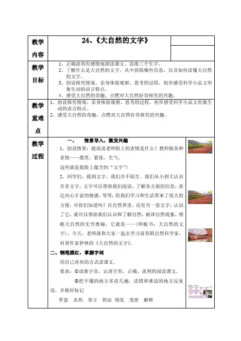 苏教版六年级语文上第24课《大自然的文字》公开课教学设计