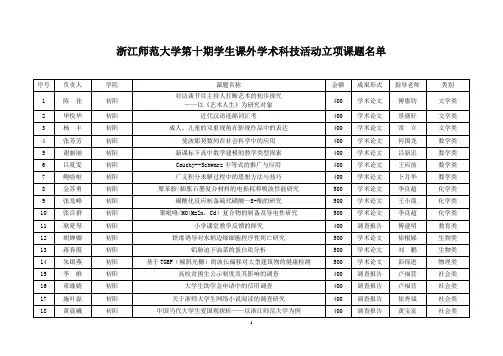 浙江师范大学第十期学生课外学术科技活动立项课题名单
