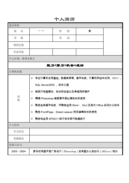 个人简历模板大全-可直接下载使用(word版)