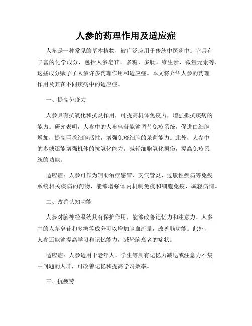 人参的药理作用及适应症