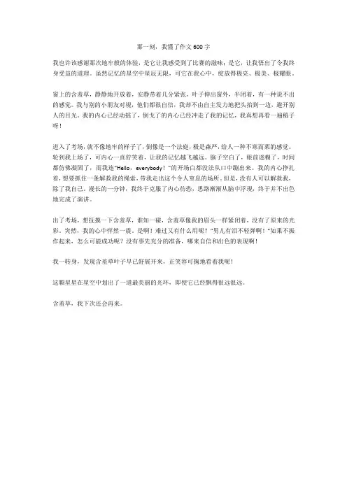 那一刻,我懂了作文600字完美版