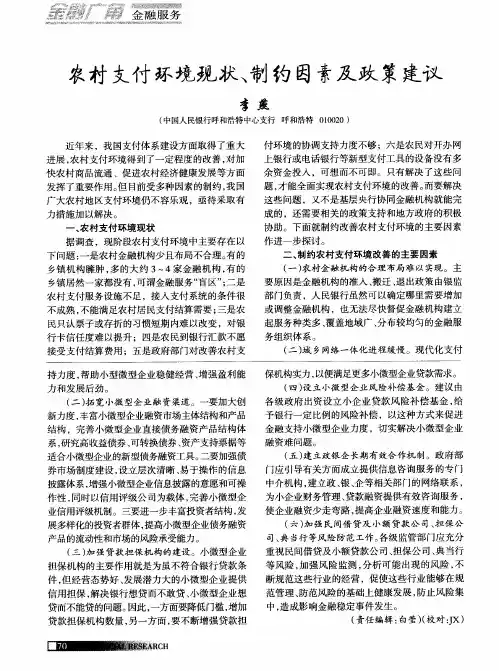 农村支付环境现状、制约因素及政策建议