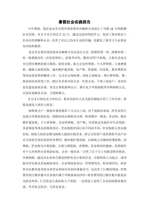 大学暑期社会实践报告——税务局