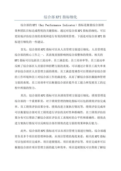 综合部KPI指标细化