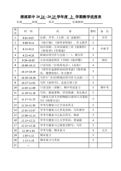 中职语文职业模块教学进度表
