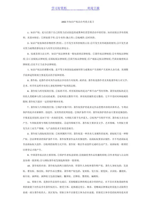 知识产权法自考重点复习