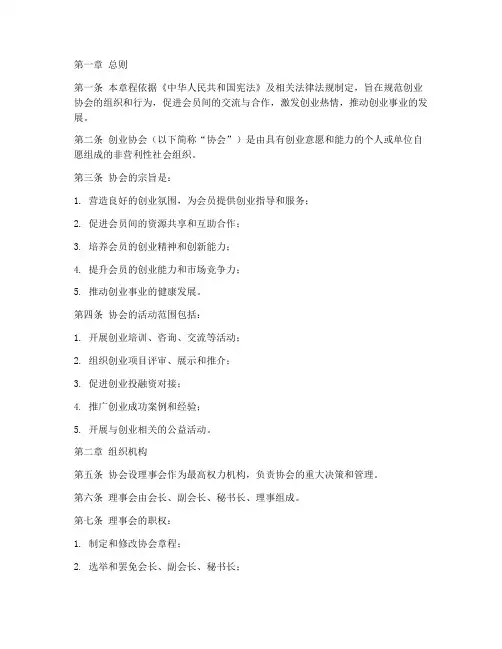 创业协会组织章程模板
