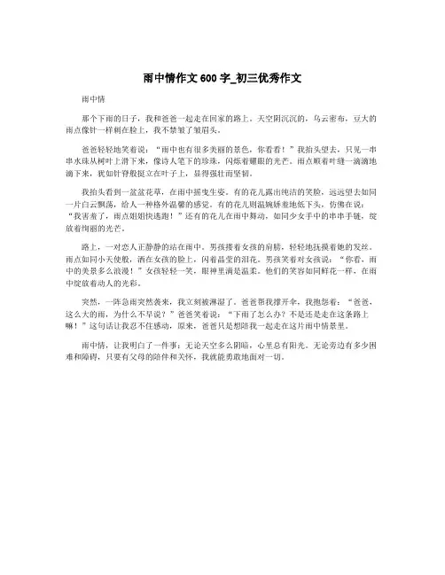 雨中情作文600字_初三优秀作文