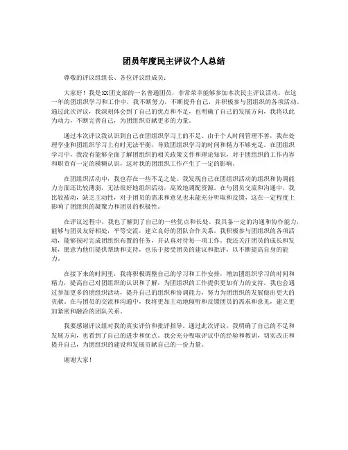 团员年度民主评议个人总结