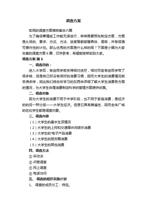 实用的调查方案模板集合六篇