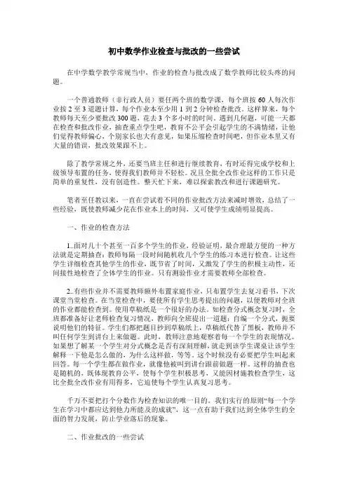 初中数学作业检查与批改的一些尝试