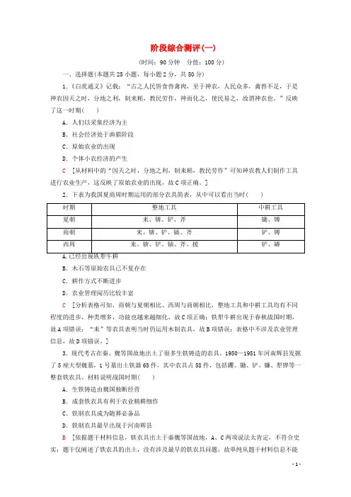2024_2025学年高中历史阶段综合测评一含解析岳麓版必修2
