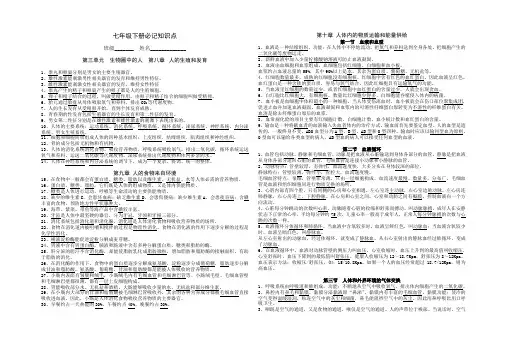 苏教版初中生物七年级下册必记知识点