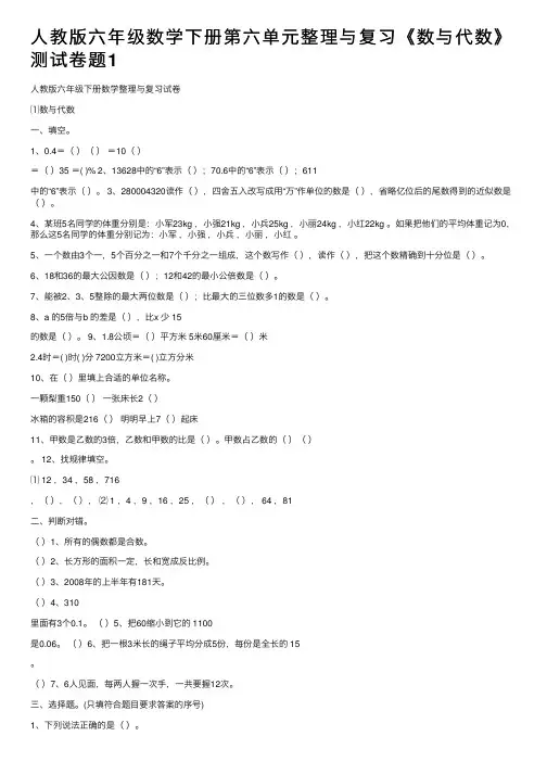 人教版六年级数学下册第六单元整理与复习《数与代数》测试卷题1