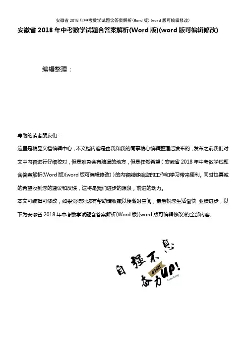 安徽省2018年中考数学试题含答案解析(Word版)[1]