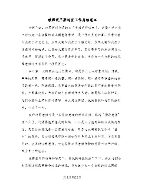 教师试用期转正工作总结范本(9篇)