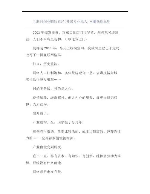 互联网创业赚钱真经：升级专业能力,网赚钱途光明