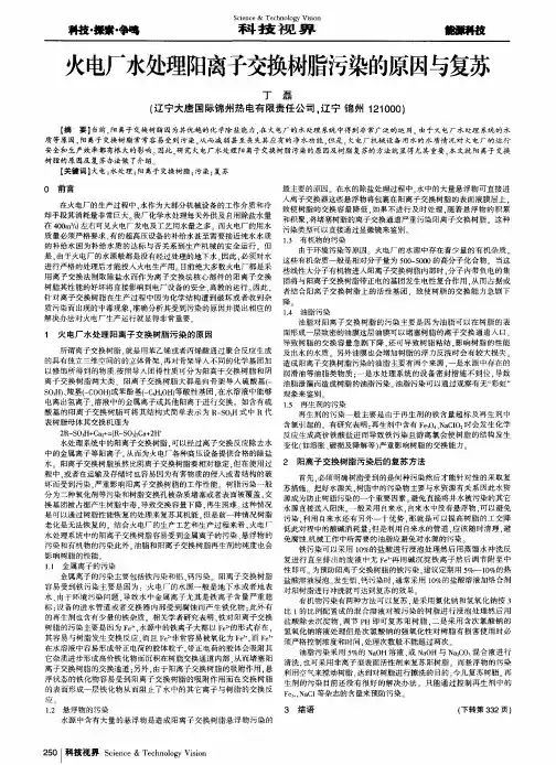 火电厂水处理阳离子交换树脂污染的原因与复苏