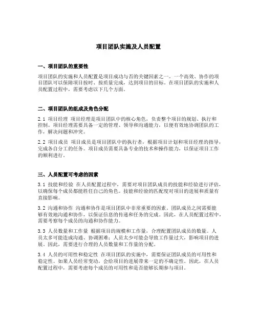 项目团队实施及人员配置