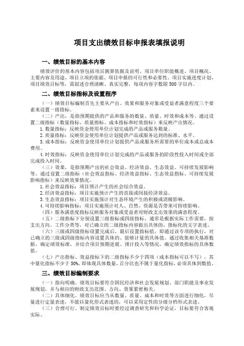 项目支出绩效目标申报表填报说明及模板