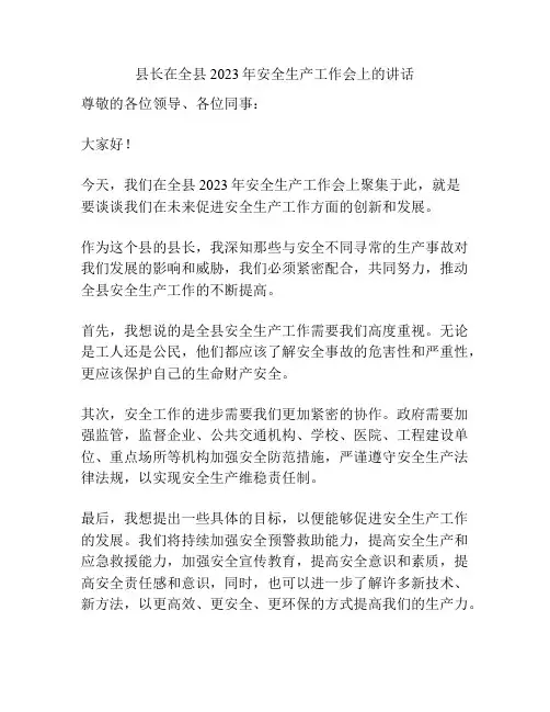 县长在全县2023年安全生产工作会上的讲话