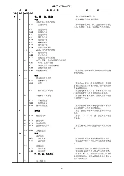 中国产业分类明细
