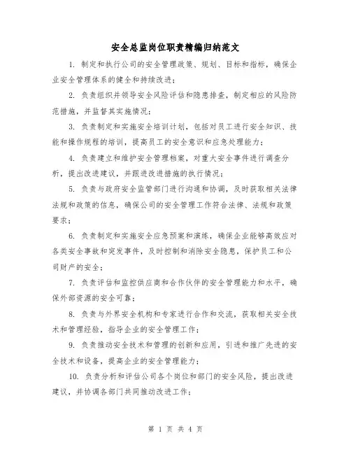 安全总监岗位职责精编归纳范文(三篇)