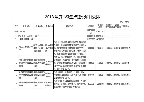 济南市2018年度重点项目