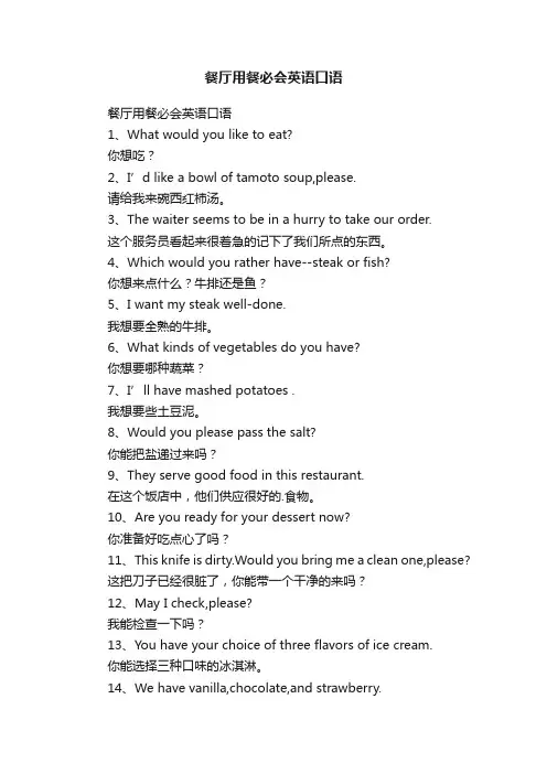 餐厅用餐必会英语口语