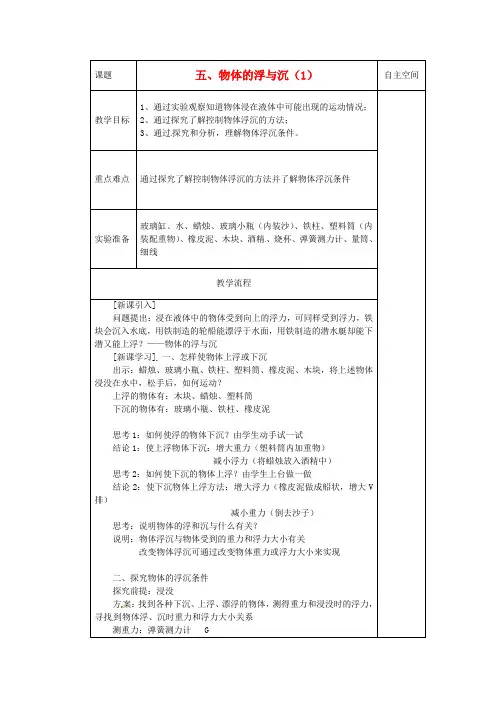 苏科初中物理八下《10.5物体的浮与沉》