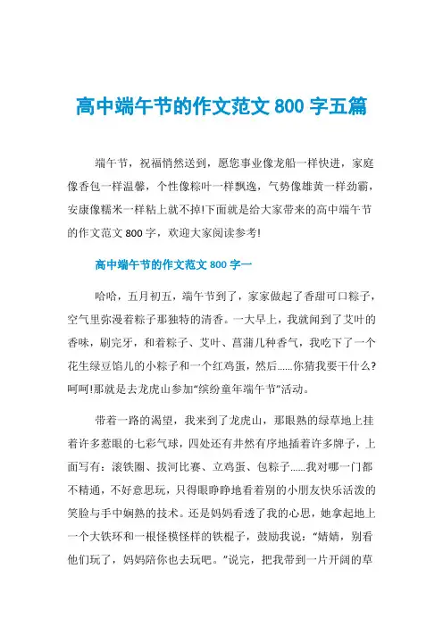 高中端午节的作文范文800字五篇