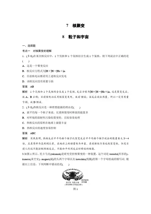 课时作业9：19.7-19.8  核聚变  粒子和宇宙
