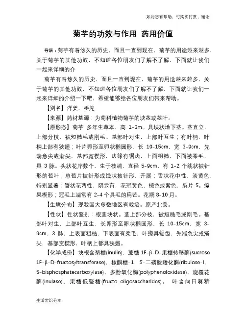 菊芋的功效与作用 药用价值