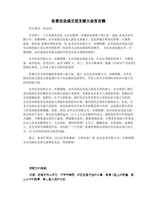 私营企业成立党支部大会发言稿