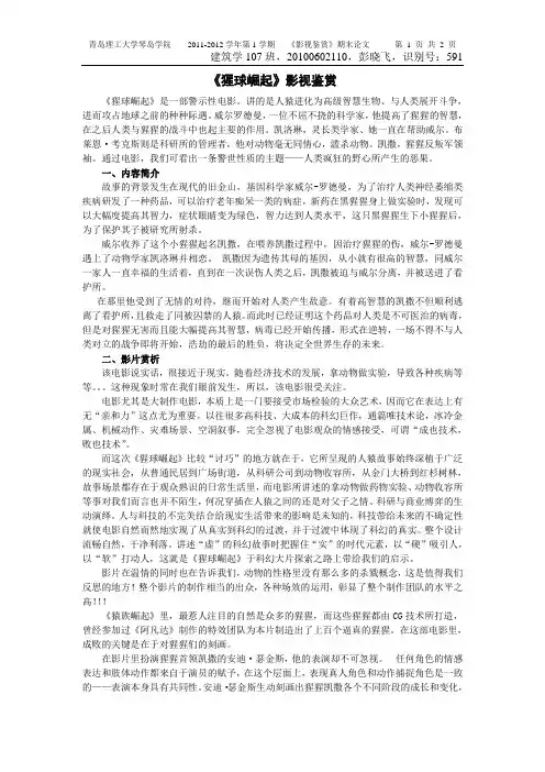 《影视鉴赏》期末论文