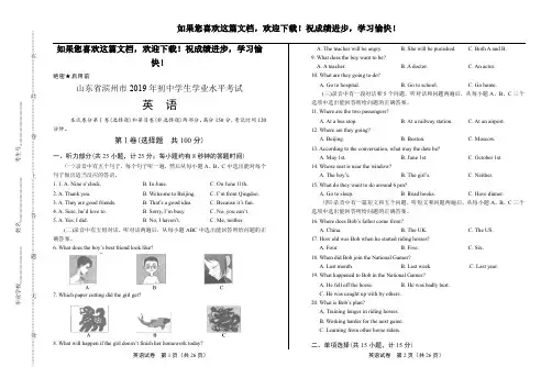 (高清版)2019年山东省滨州市中考英语试卷