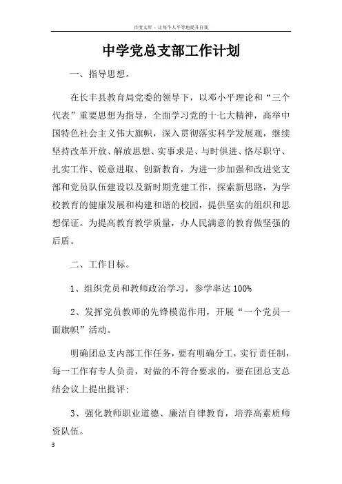 中学党总支部工作计划