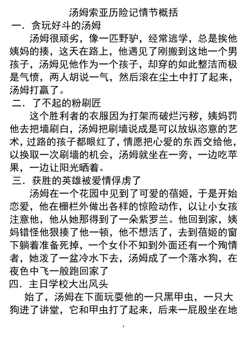 汤姆索亚历险----记情节概括