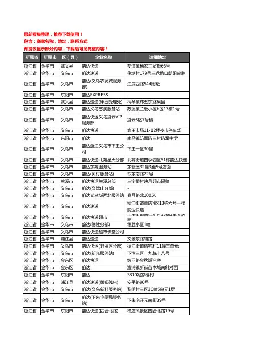 新版浙江省金华市韵达快递企业公司商家户名录单联系方式地址大全134家