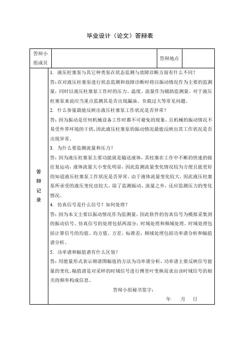 重庆大学本科毕业设计-答辩记录