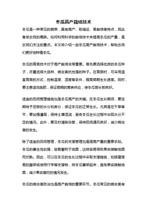 冬瓜高产栽培技术