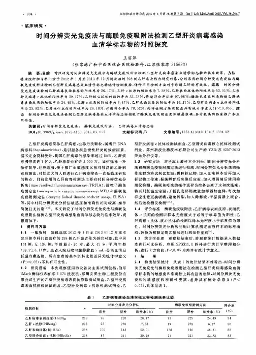 时间分辨荧光免疫法与酶联免疫吸附法检测乙型肝炎病毒感染血清学