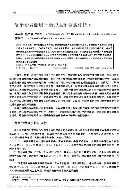 复杂砂岩储层平衡酸压闭合酸化技术