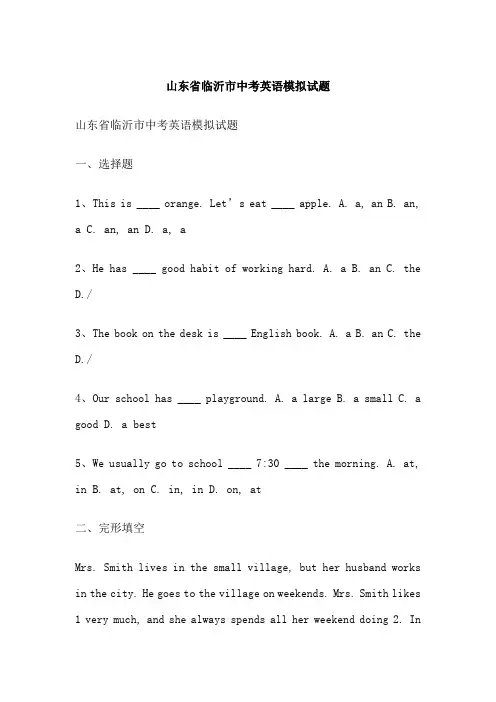 山东省临沂市中考英语模拟试题