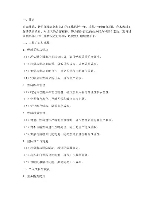 燃料个人工作总结