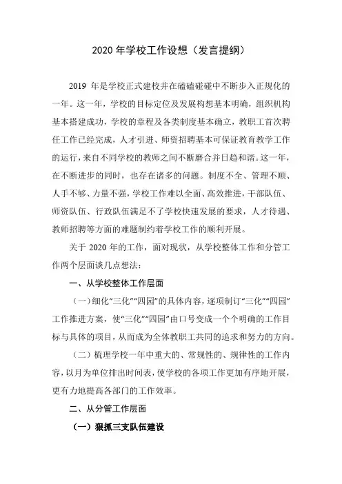 2020年学校工作设想(发言提纲)
