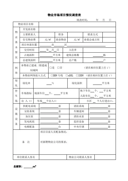 住宅物业市场调查表