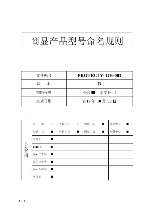 商显产品型号命名规则