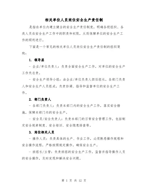 相关单位人员岗位安全生产责任制（五篇）